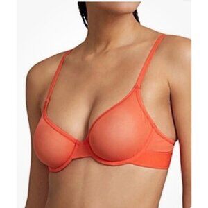 POLO RALPH LAUREN UNLINED SHEER MESH UNDERWIRE DEMI BRA VERMILON ORANGE 34B NWT